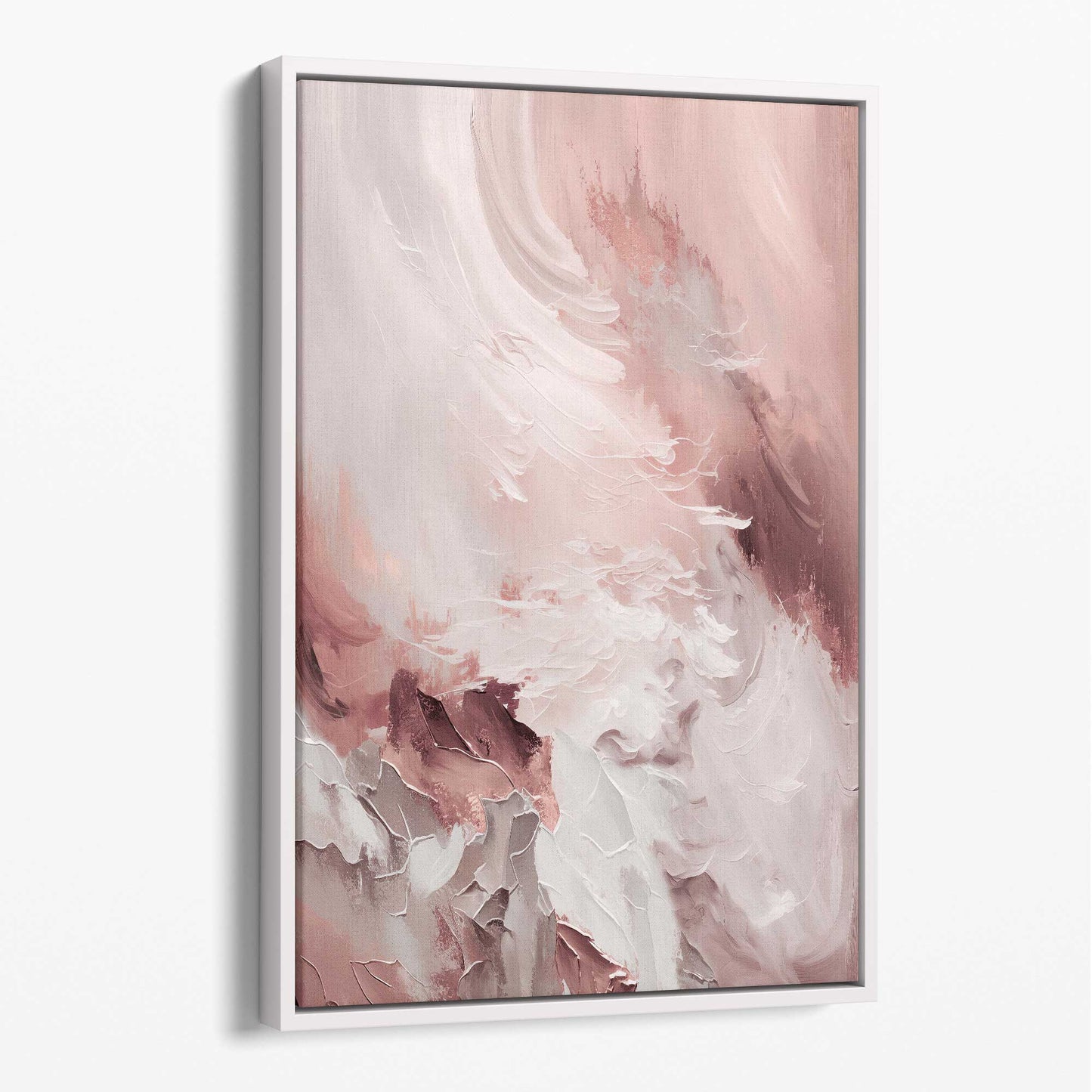 Abstraktes rosa-weißes Leinwandbild, Pinselstriche Nr. 1