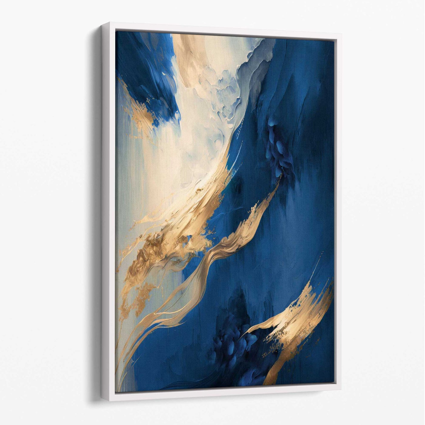 Abstraktes Wandbild auf Leinwand in Blau und Gold, Farbstreifen Nr. 1