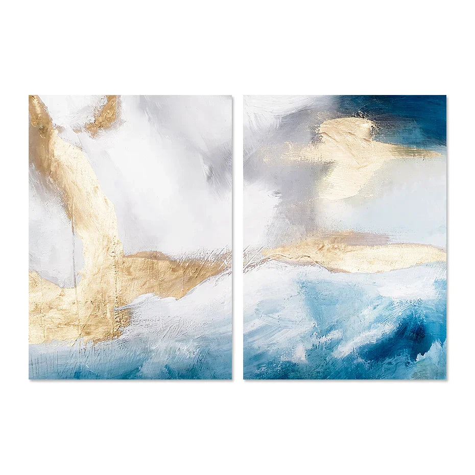 Serene Seascape Wandkunst Abstrakte Ozeanwellen mit goldenen Akzenten Fine Art Leinwanddrucke Bilder für Wohnzimmer Schlafzimmer Nordic Wohnkultur | Karnz