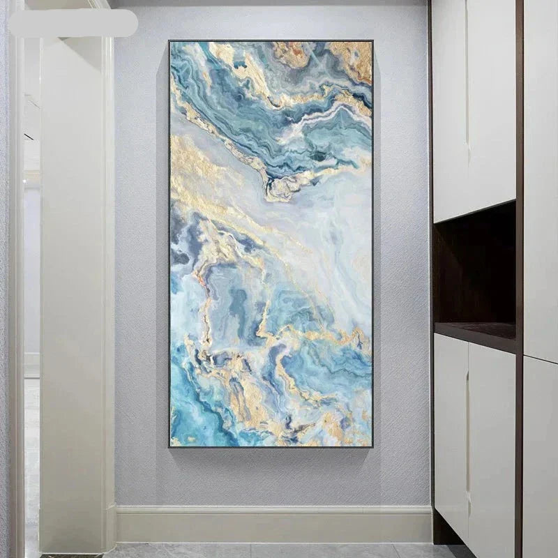 Blaue Goldene Flüssige Marmor Essenz Wandkunst Fine Art Leinwanddrucke Bilder Für Modernes Apartment Luxus Wohnzimmer Kunst Dekor | Karnz
