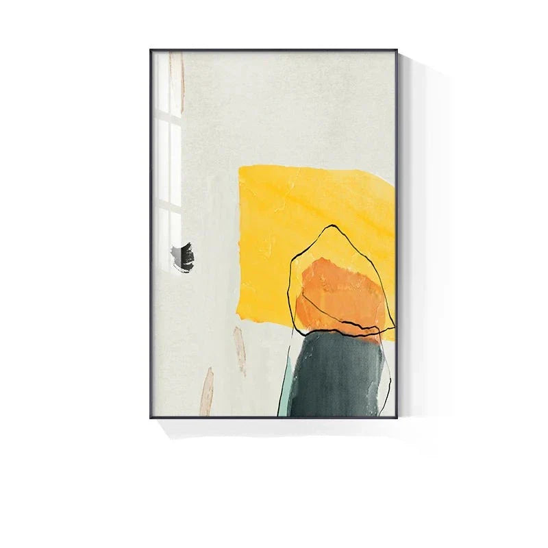 Farbenfrohe Minimalistische Abstrakte Wandkunst Feine Kunst Leinwanddrucke Orange Gelb Schwarz Beige Bilder Für Wohnzimmer Esszimmer Nordische Heimdekoration | Karnz