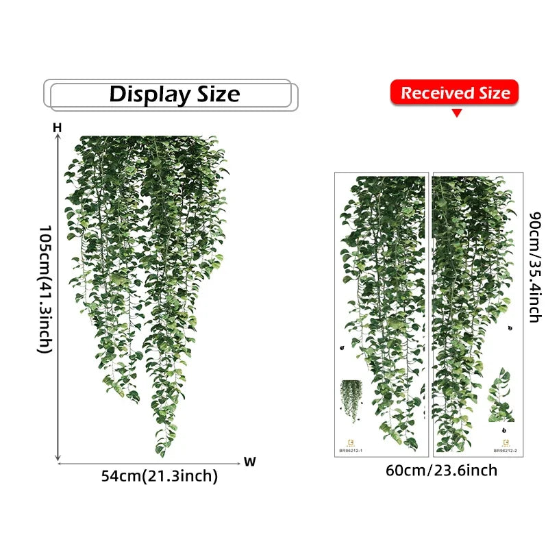 Realistische grüne Ranken Wandaufkleber 54x105cm grüne Blätter Wandsticker abnehmbar abziehbar und aufkleber PVC Vinyl Wandmural für kreative DIY Wohnkultur | Karnz