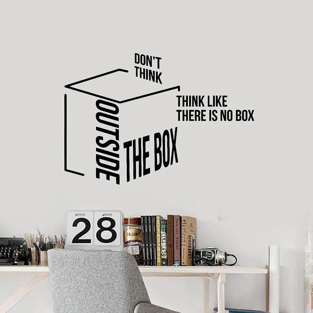 Alternative Denke außerhalb der Box Wandtattoo Motivationszitat für Büro Idee Wandaufkleber abnehmbares Wandbild für inspirierendes kreatives Denken | Karnz