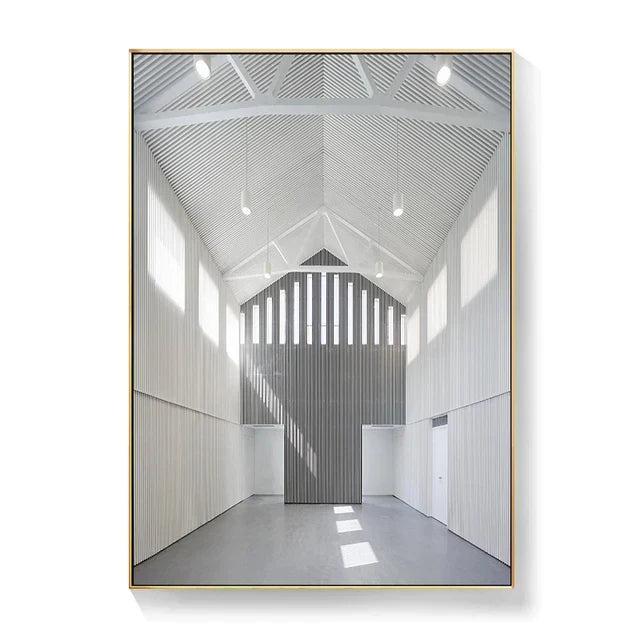 Schwarz Weiß Architektonische Innenräume Wandkunst Fine Art Leinwanddrucke Druckbilder für modernes Loft Wohnzimmer Büro Dekor | Karnz