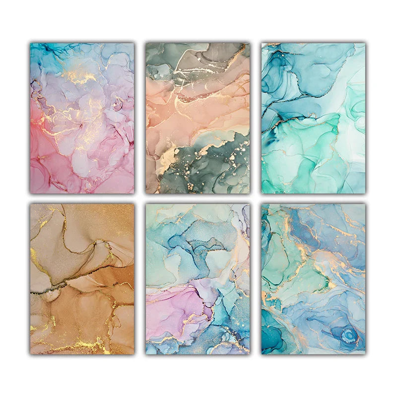 Bunte Schattierungen von Pink Blau Jade Flüssig Marmor Druck Wandkunst Feine Kunstleinwand Drucke Bilder für Wohnzimmer Schlafzimmer Hotel Salon Kunst Dekor | Karnz