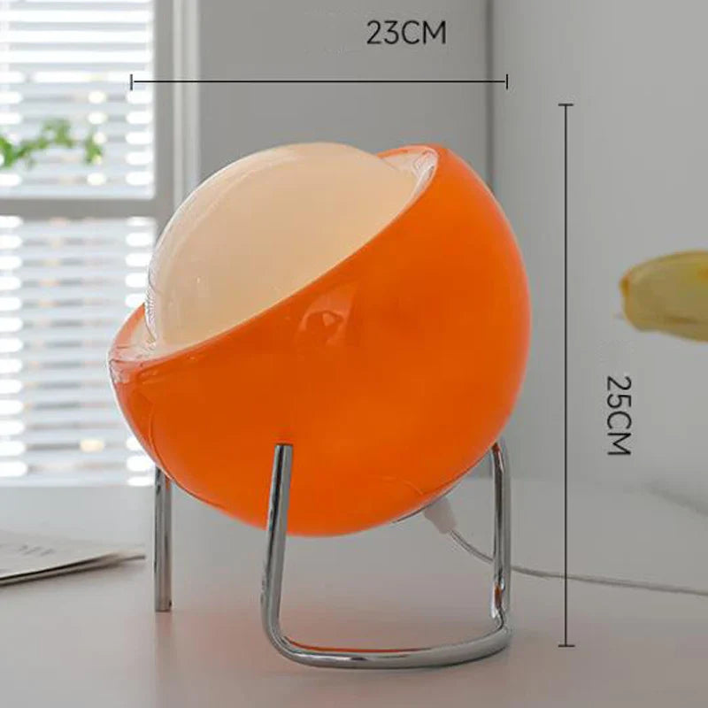 Karnz | Aurivio Tischlampe | Glas & Edelstahl | Retro-Nordic Design | LED Nachtlicht Beige/Orange | Ø21×H25 cm