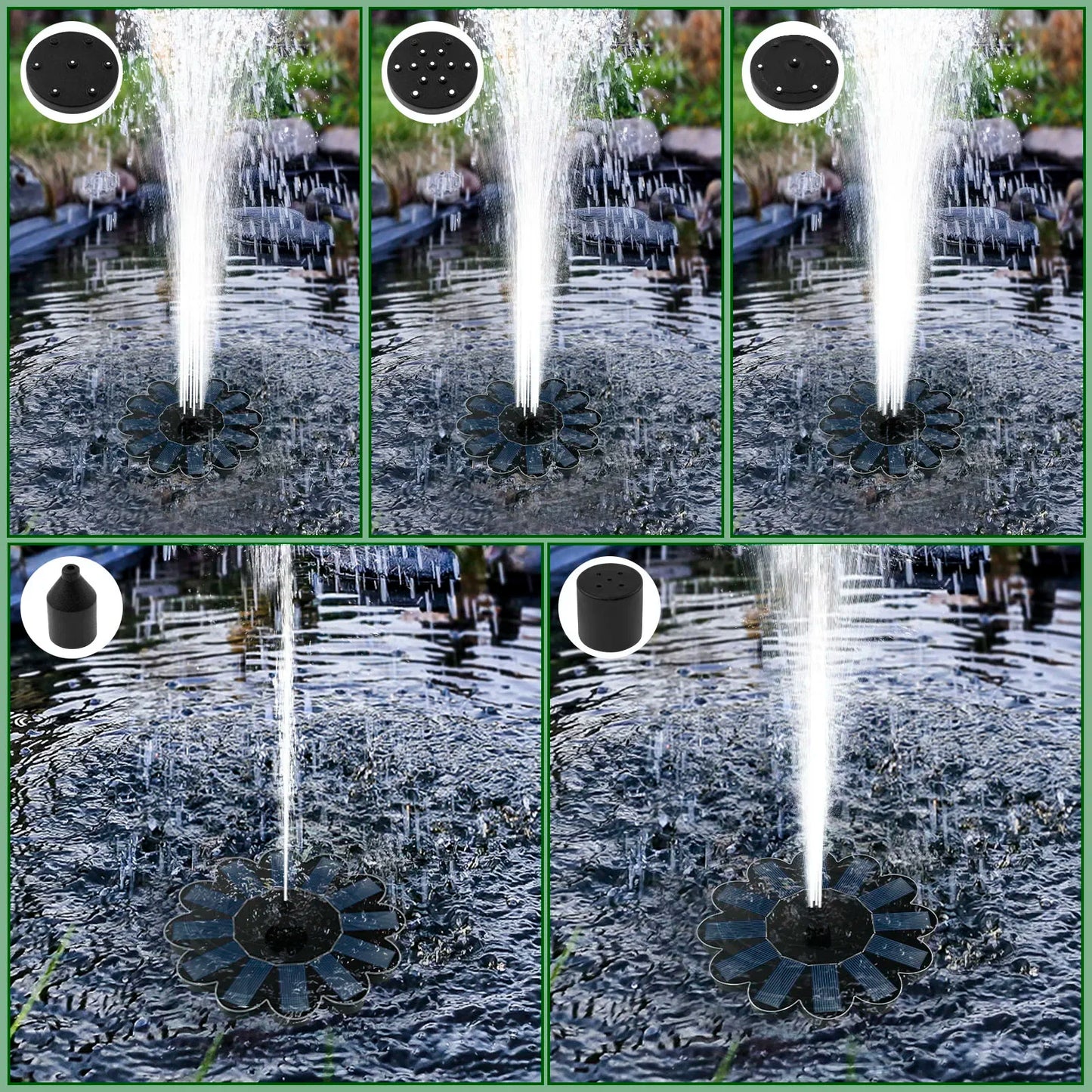 Karnz | Solar Spring Gartenbrunnen | 5 Düsenaufsätze | Energiesparend & Wartungsfrei | Für Teich, Vogelbad & Balkon