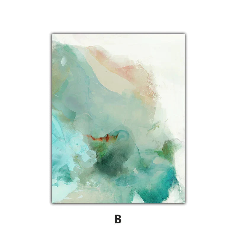 Ethereal Whispers Teal Emerald Aquamarin Abstrakte Wandkunst Fine Art Leinwanddrucke Nordische Bilder Für Moderne Wohnung Wohnzimmer Dekor | Karnz