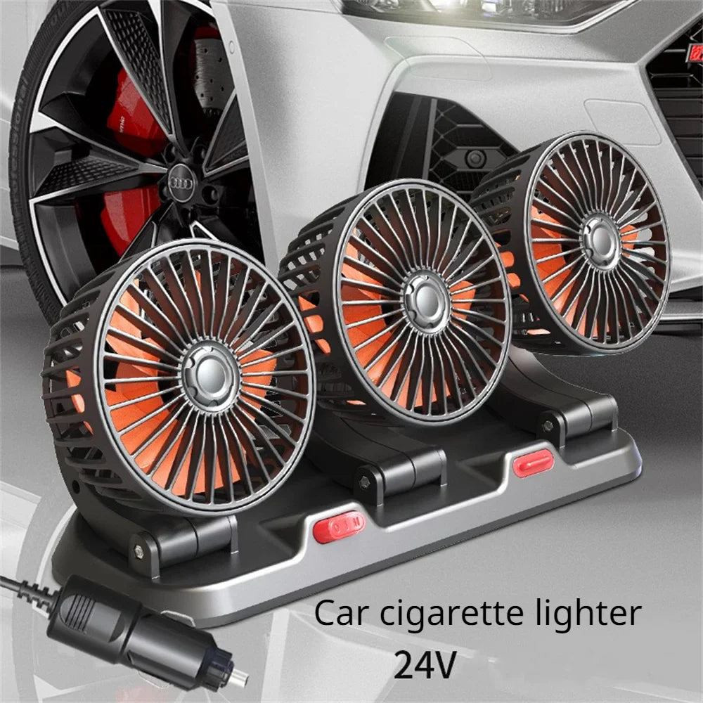 360° Verstellbarer Auto-Lüfter - 3-Kopf Automobil Elektroventilator - USB/12V/24V - 2 Geschwindigkeiten - Leises Kühlen für Zuhause, Schreibtisch, Büro & Auto | Karnz