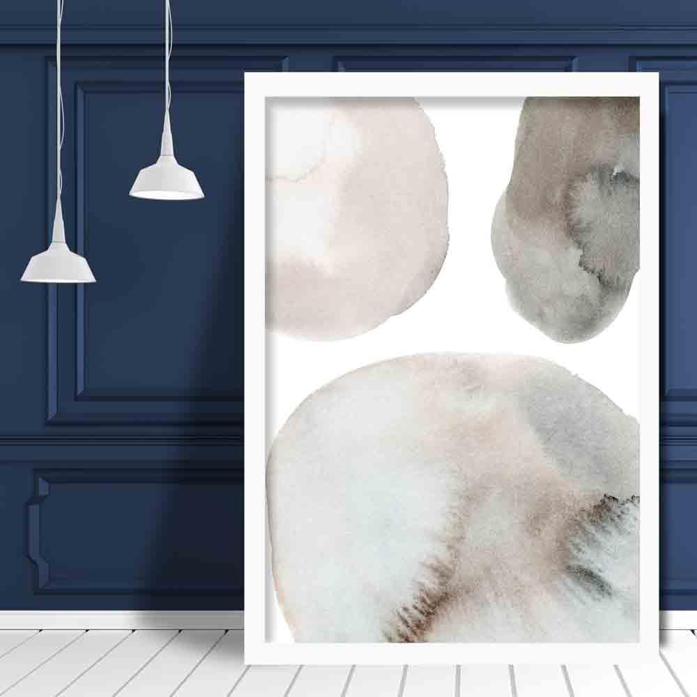 Kunstdruck mit beigen und grauen Aquarellformen 01