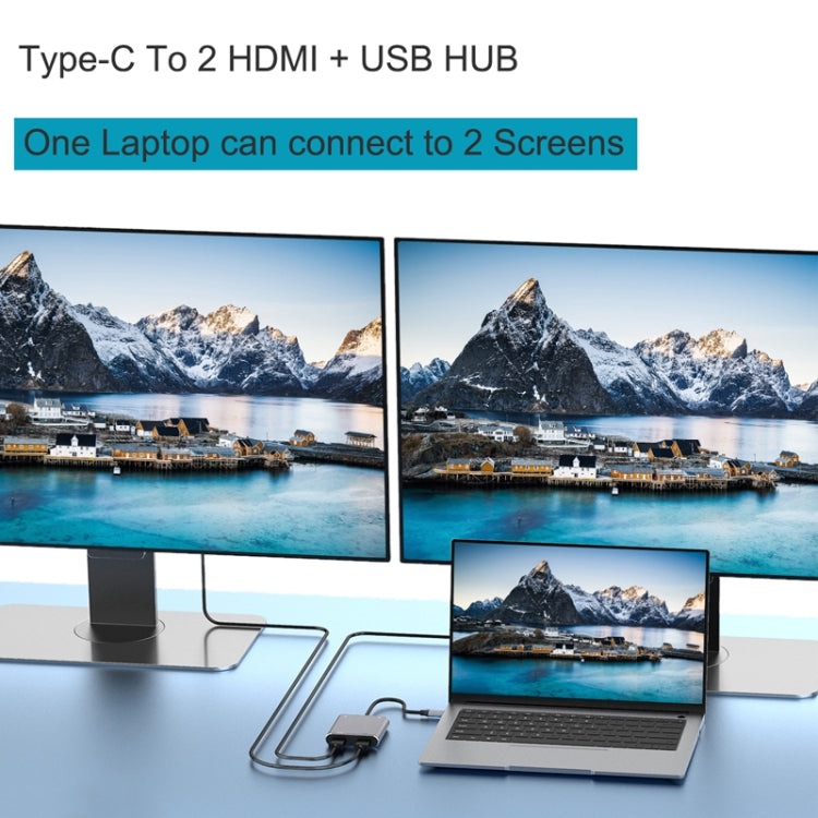 4-in-1-USB-Adapter: USB Typ-C auf zwei HDMI-, USB- und USB Typ-C-Hubs