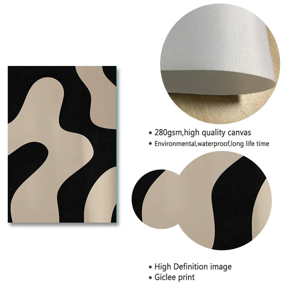 Moderne abstrakte formschöne schwarze minimalistische Wandkunst Fine Art Leinwanddrucke Bilder für moderne Wohnung Wohnzimmer Esszimmer Kunst Dekor | Karnz