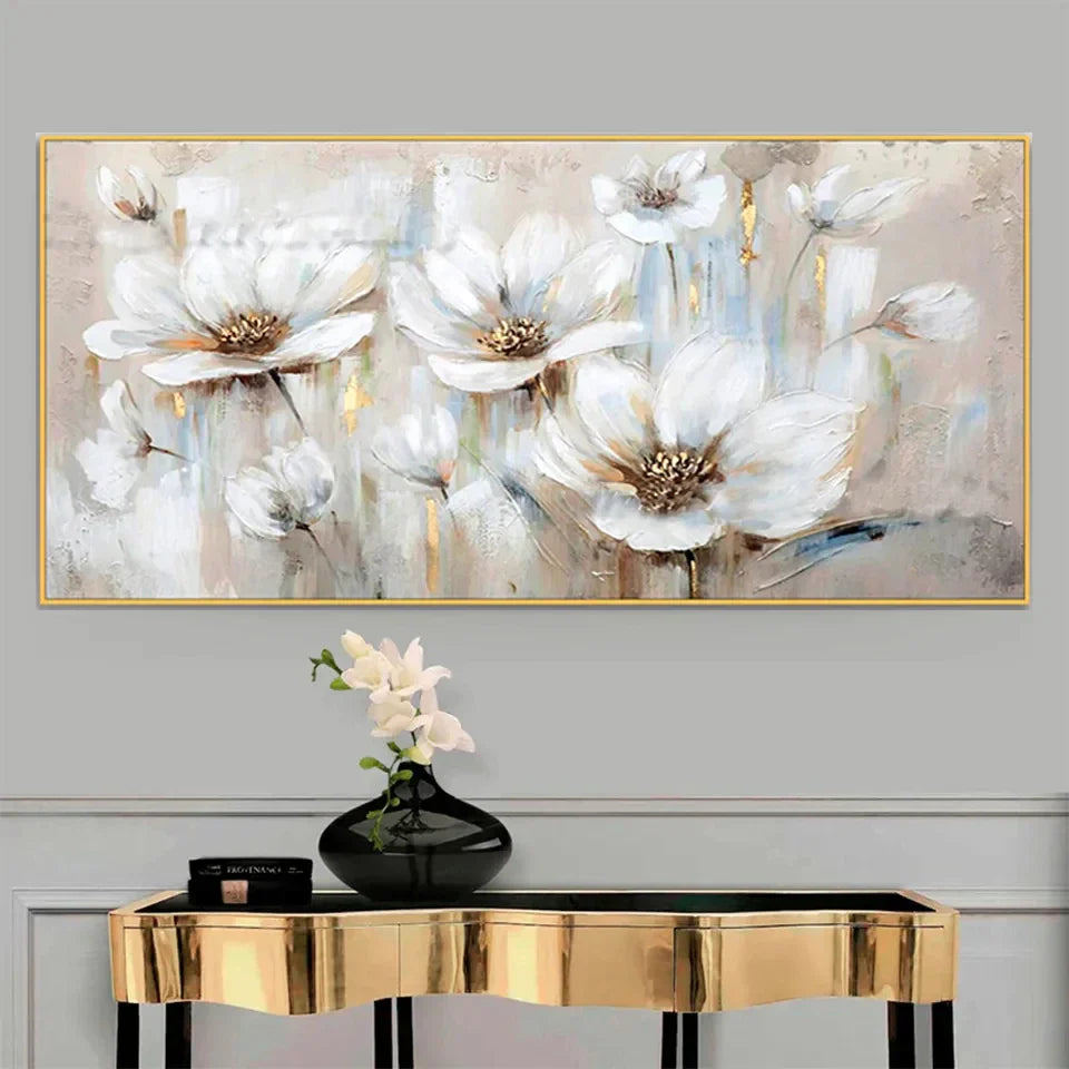 Große weiße florale abstrakte Wandkunst feine Kunstdrucke auf Leinwand moderne botanische Bilder für Wohnzimmer Hotelzimmer Schlafzimmer Kunst Dekor | Karnz
