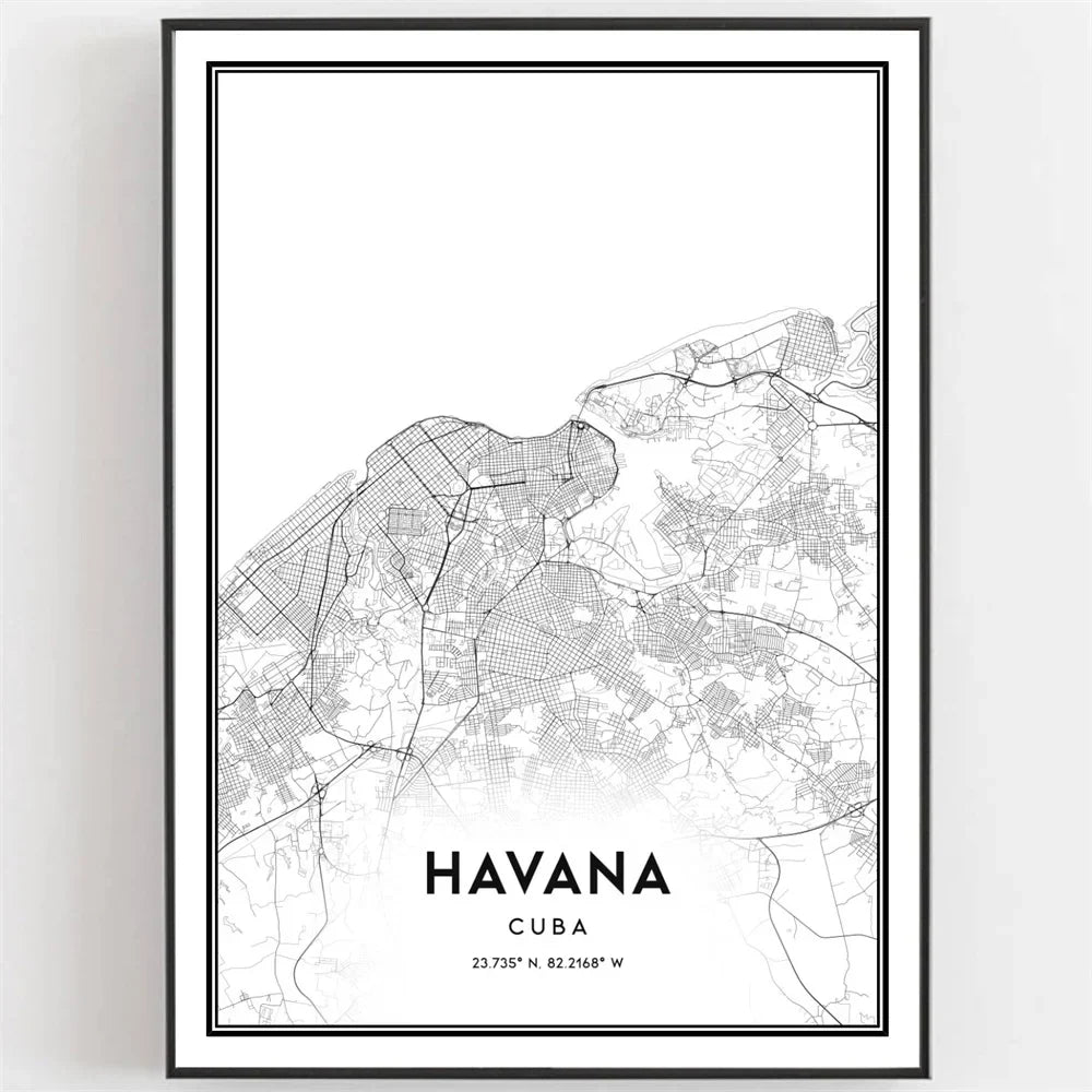 Cuba Havana Schwarz & Weiß Reiseplakat Wandkunst Feine Kunst Leinwanddrucke Bilder Für Wohnzimmer Esszimmer | Karnz