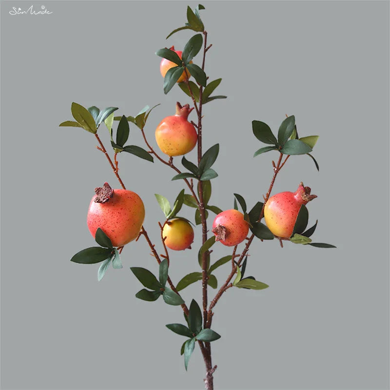 6-teilige künstliche Granatapfel-Fruchtzweig mit Blättern