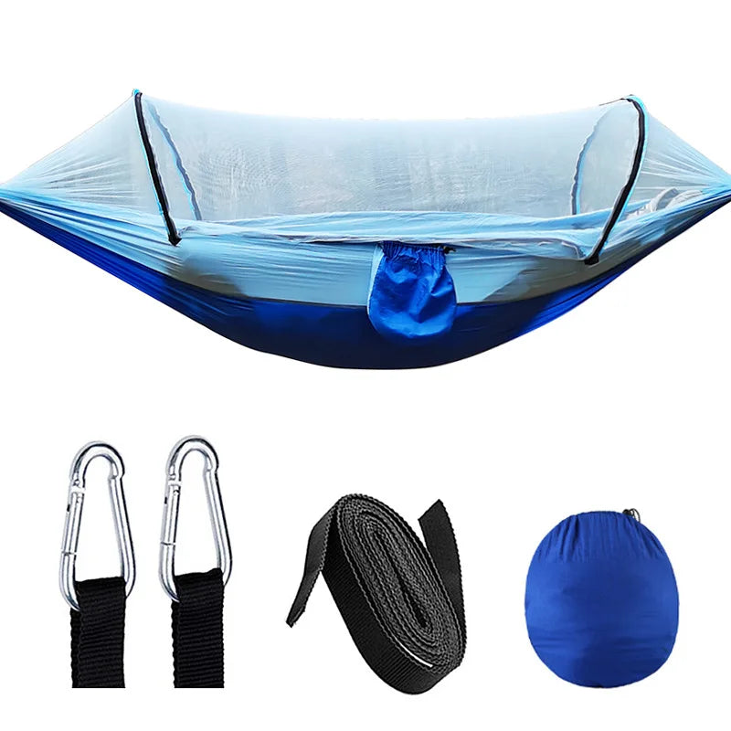 OutdoorRelax Hängematte mit Moskitonetz und Schnellverschluss – 200 kg Tragfähigkeit | Karnz