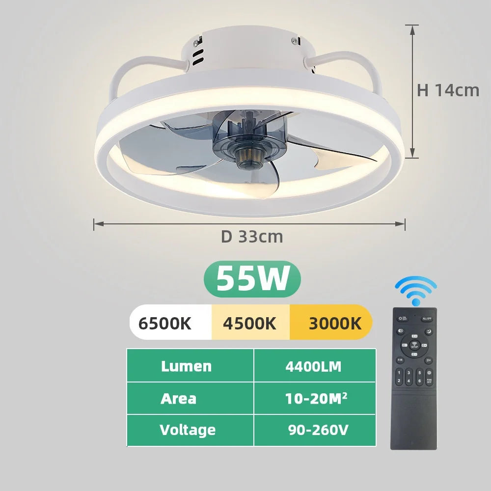 Moderner LED-Deckenventilator mit DC-Motor - 6 Geschwindigkeiten, Timer, Niedrigboden-Dachventilator, Fernbedienung Dekorative Beleuchtung | Karnz