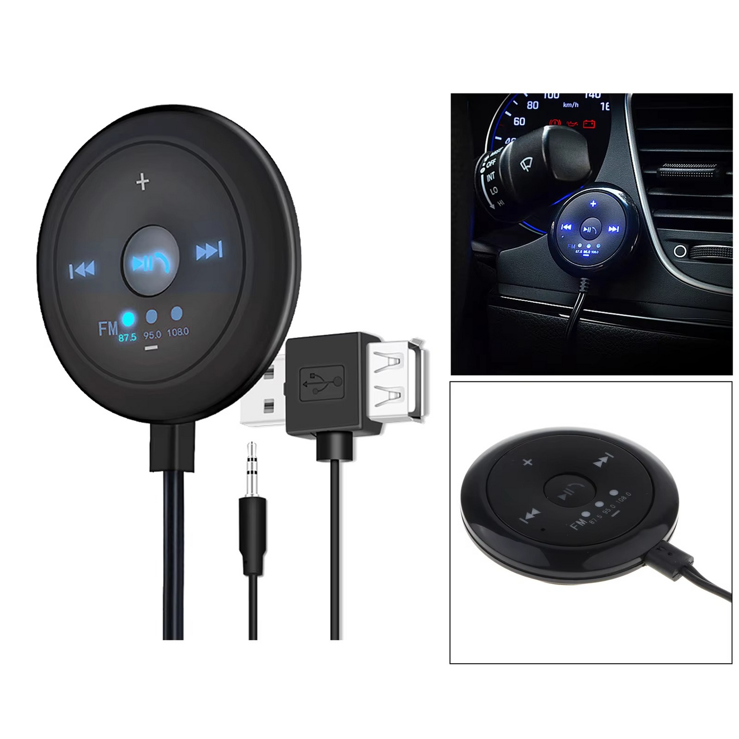 2-in-1 Bluetooth 5.0 Autoradio mit FM-Transmitter, AUX-Eingang, 500-mAh-Akku, 5-V-Eingang, kompatibel mit Smartphones und Tablets