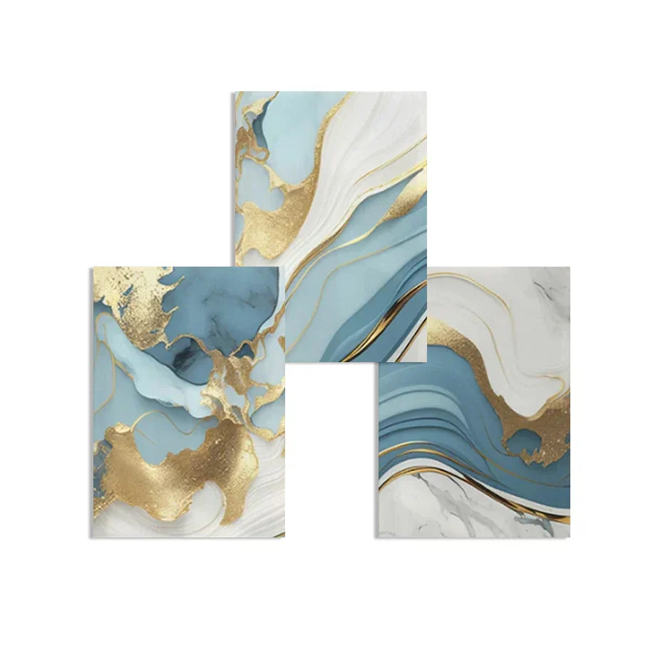 Modern Abstract Golden Blue Liquid Marble Print Wandkunst Fine Art Leinwanddrucke Bilder für Wohnzimmer Schlafzimmer Nordische Wohnkultur | Karnz