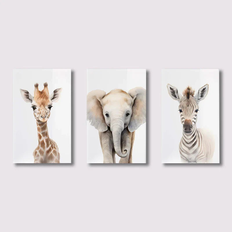 Set aus 3PCS Baby Elefant Giraffe Löwe Kinderzimmer Wandkunst Feine Kunst Leinwanddrucke Wilde Tier Safari Poster Bilder Für Kinderzimmer Dekor