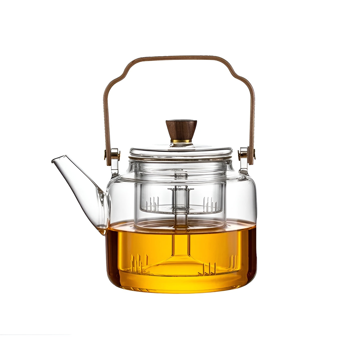 Glas Teekanne mit Holzdeckel und Sieb – Elegantes Design | 1,2 L Rauchglas für stilvollen Teegenuss | Karnz