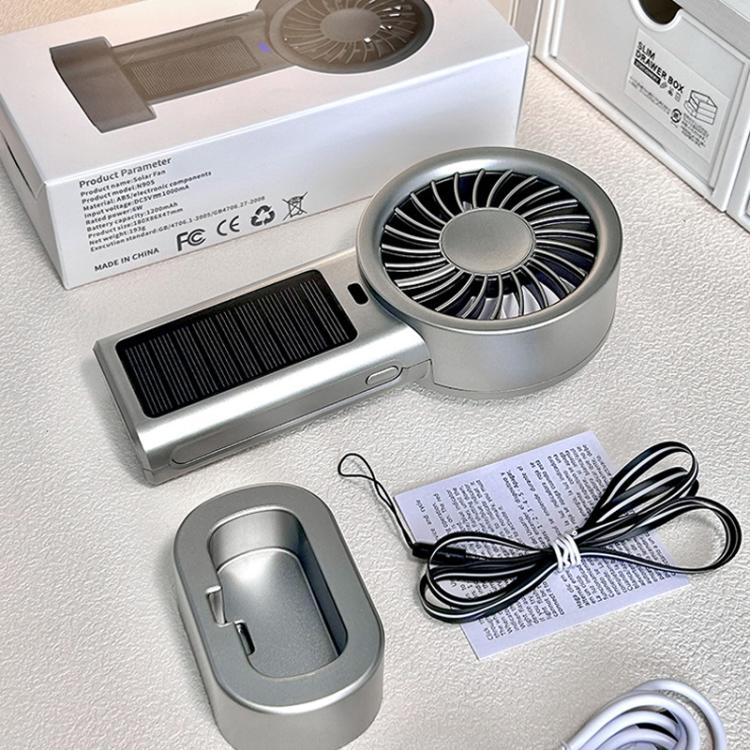 Solarbetriebener Handheld- und Tischventilator mit 5-Geschwindigkeits-Turbo 12 Klingen USB Type-C Schnellladung (Schwarz) | Karnz