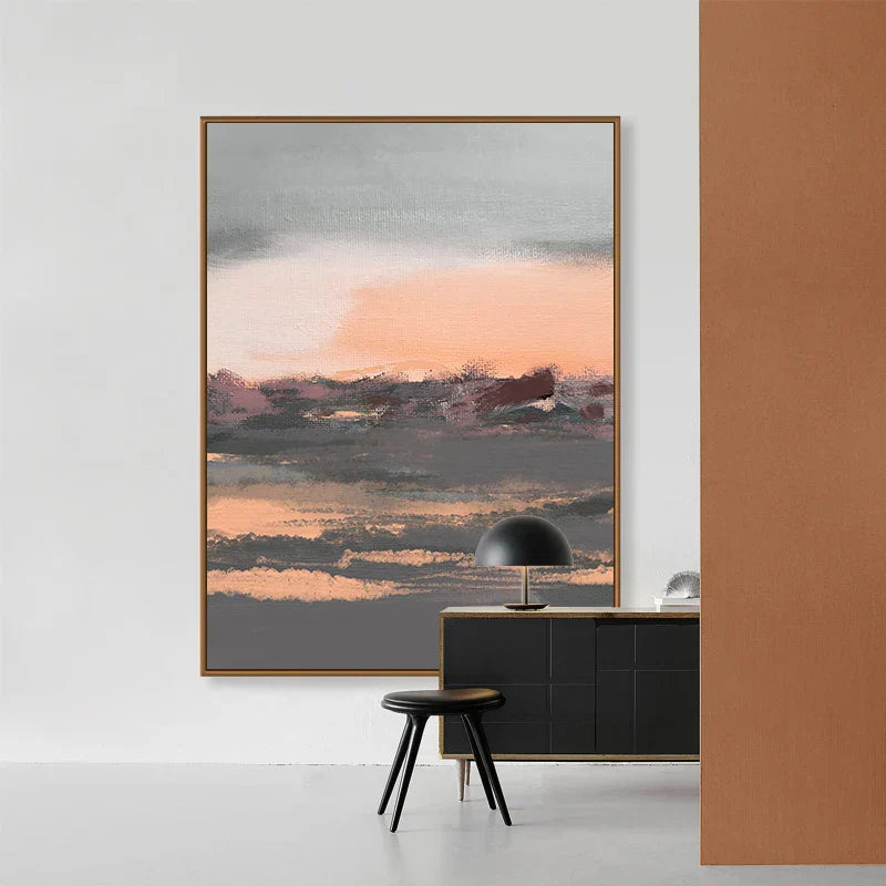 Beruhigendes Pfirsichgrau Abstrakte Landschaft Leinwanddruck Wandkunst Für Das Wohnzimmer - Moderne Wandkunst Für Zeitgenössische Interieurs
