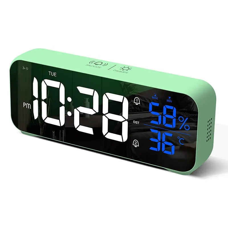 Multifunktionaler Musikalischer LED-Bürowecker mit Alarmfunktion, Temperatur- und Feuchtigkeitsanzeige – Digitaluhr für Schreibtisch und Schlafzimmer | Karnz