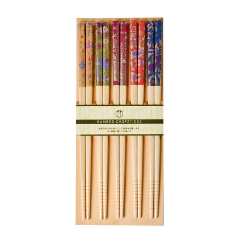 Japanische botanische handgefertigte Bambus-Esstäbchen Set aus 5 | Karnz