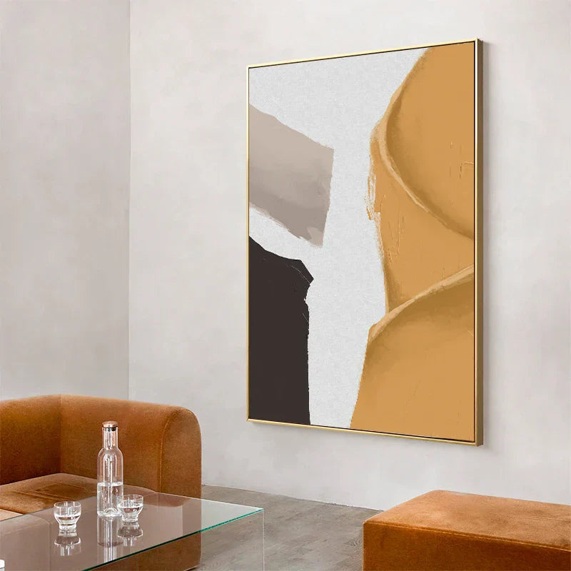 Vibrant Abstract Geometric Wall Art Fine Art Canvas Print - Senfgelb, Beige, Weiß, Schwarz - Minimalistische Moderne Wandkunst für Zeitgenössische Innenräume