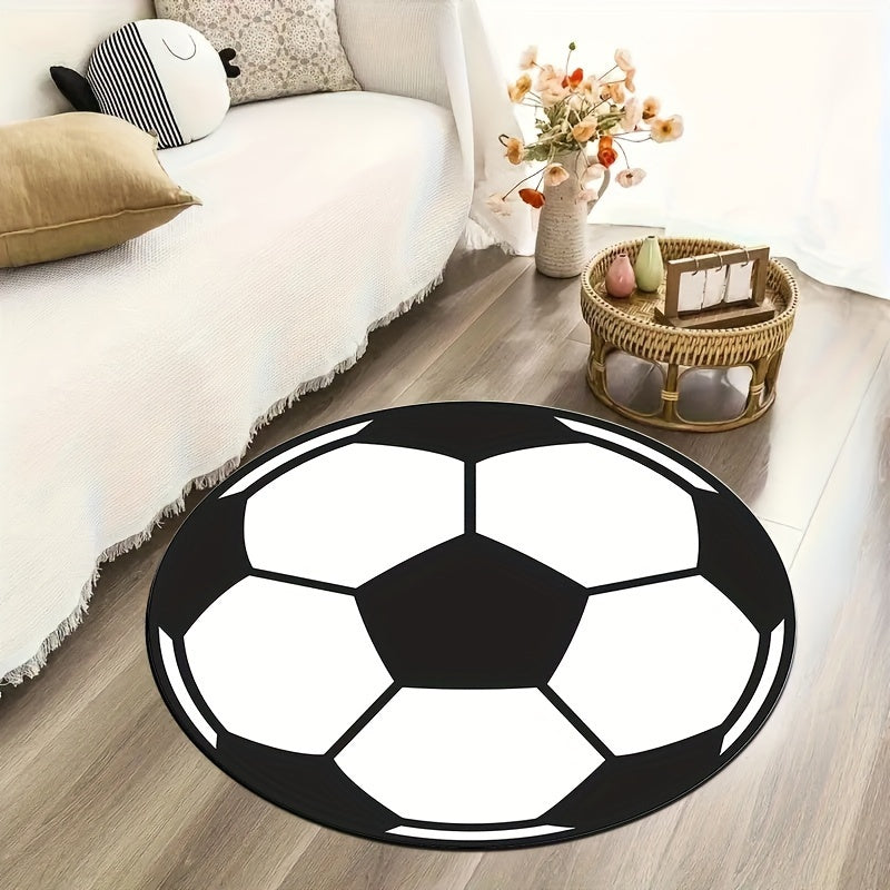 Runder Fußball-Teppich mit rutschfester Unterseite – Sportlicher Teppich für Kinderzimmer & Wohnzimmer | Karnz