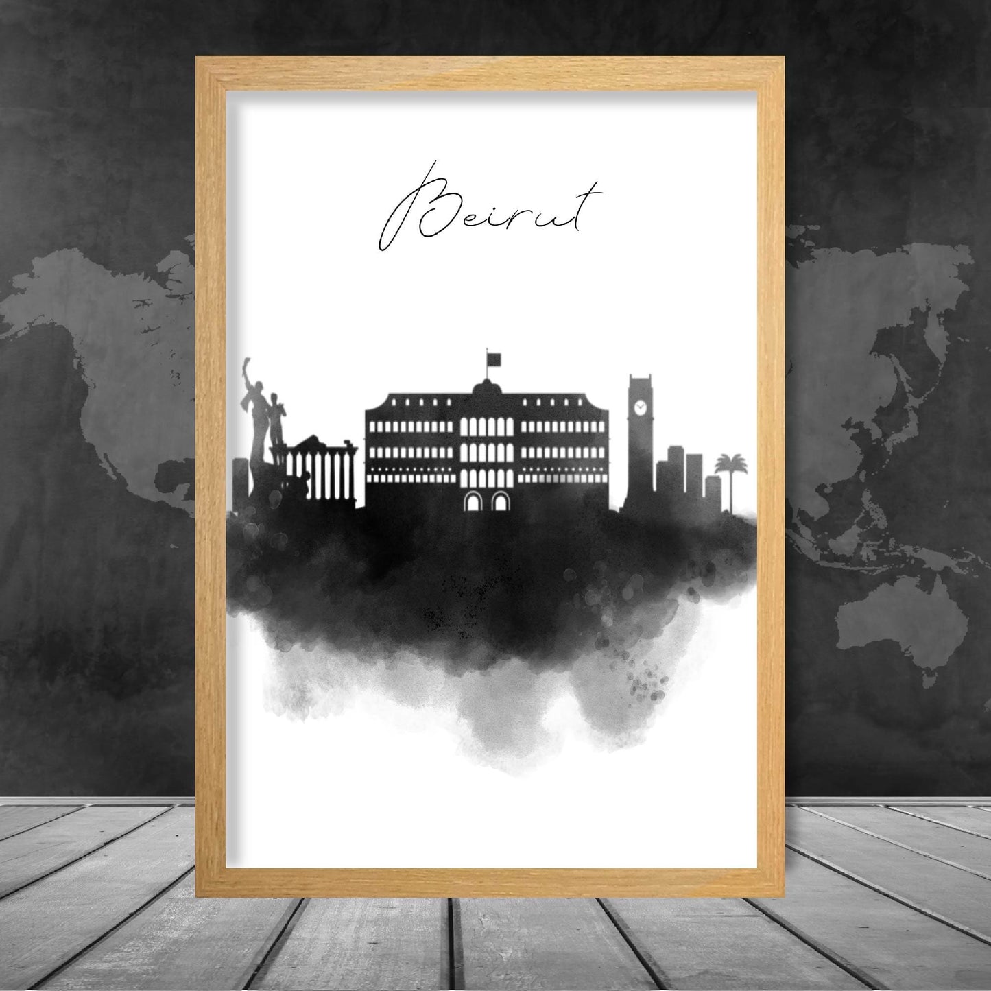 Beirut Aquarell Skyline Stadtbild Druck