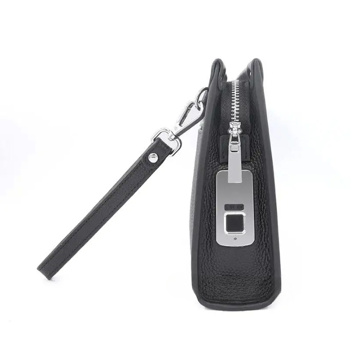 Herren Echtleder Business-Clutch mit Fingerabdruckschloss – Schwarz | Karnz