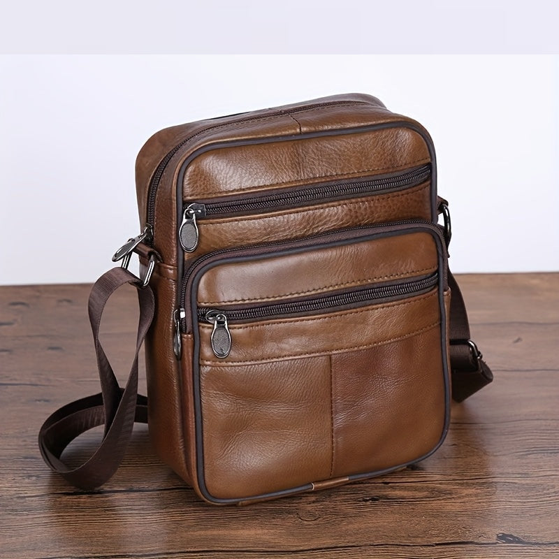 Leder Herren Schultertasche – Geräumige Rindsledertasche mit verstellbarem Schulterriemen | Karnz
