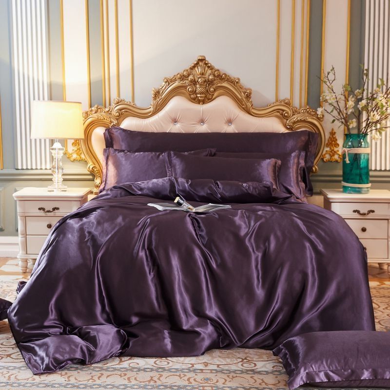 4-teiliges Luxus-Set Seiden-/Satin-Bettwäsche - 2x Kissenbezüge und Spannbettlaken Karnz