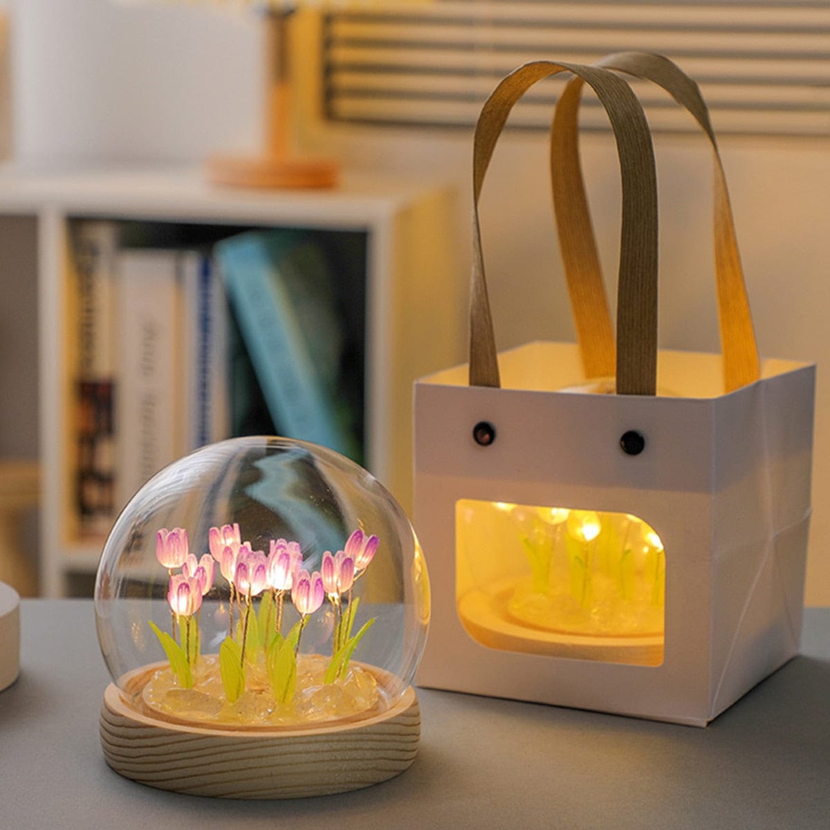 Tulpen-Nachtlicht mit LED-Beleuchtung (batteriebetrieben) – Beruhigendes, kabelloses Licht für Schlaf- und Kinderzimmer