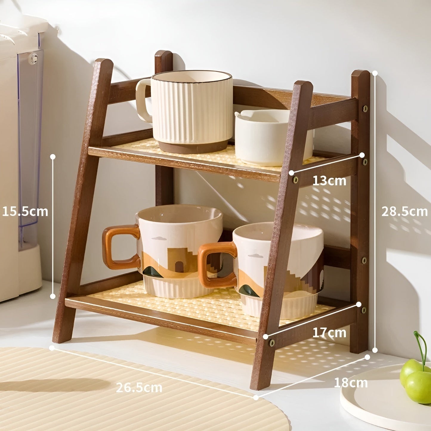 Küchenregal in Bambusoptik – 2-stöckiger Organizer für Tassen und Accessoires