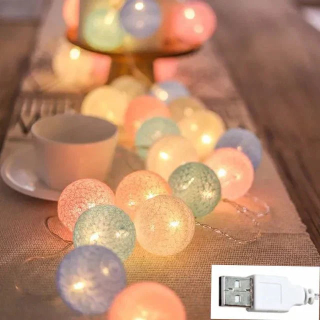 Hübsche Pastell Baumwoll Ball Feenlichter Girlande
