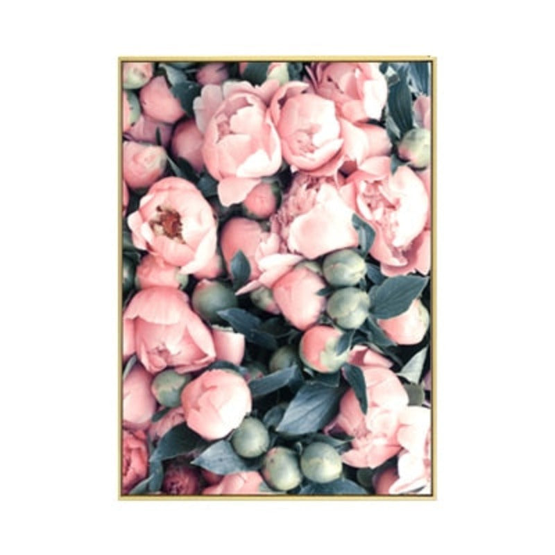 Modernes romantisches Leinwandbild mit rosa Pfingstrosen und Flamingos