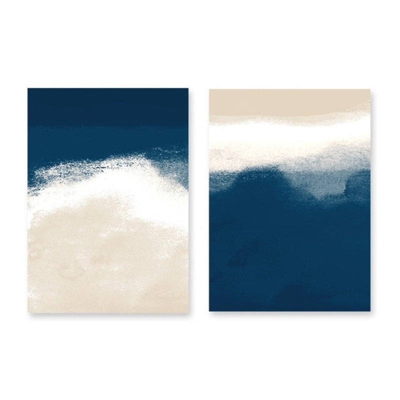 Abstraktes Aquarellgemälde in Marineblau und Beige – Leinwandbild