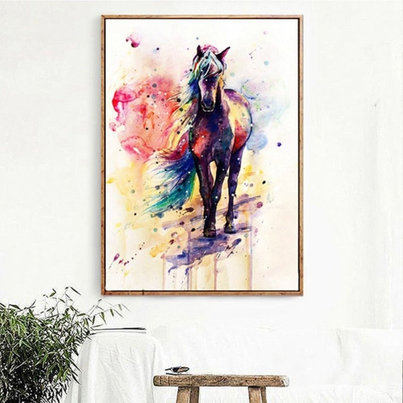Aquarellpferd, farbenfroh - Leinwandbild