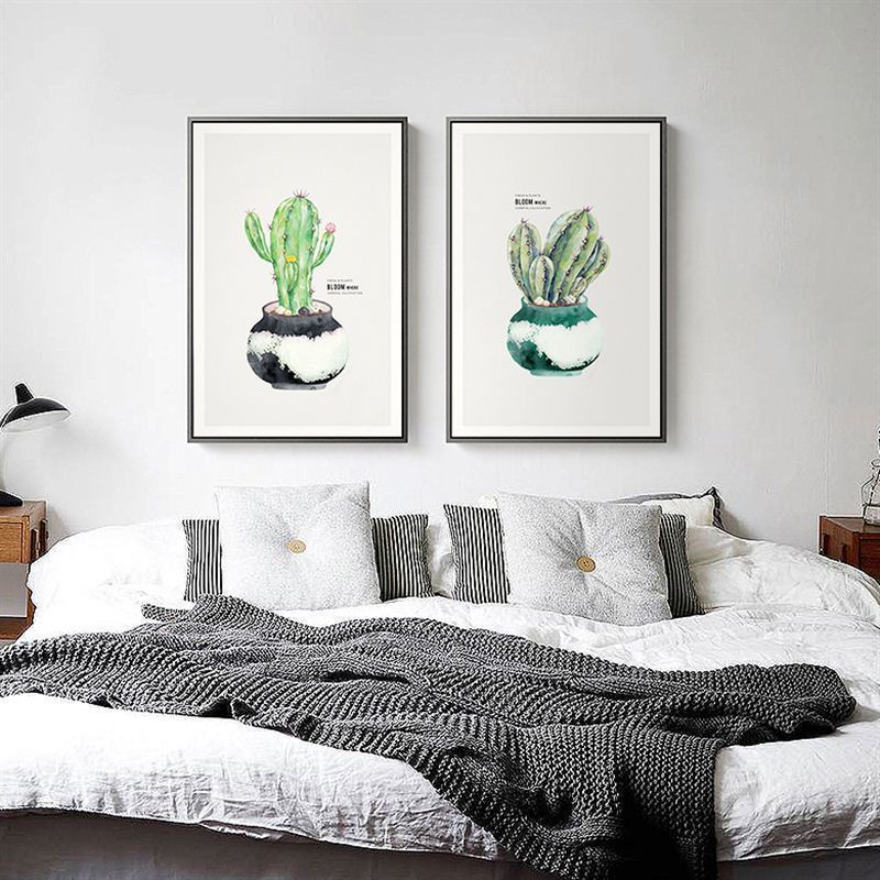 Poster mit nordischer Kaktusblüte im Topf – Leinwandbild