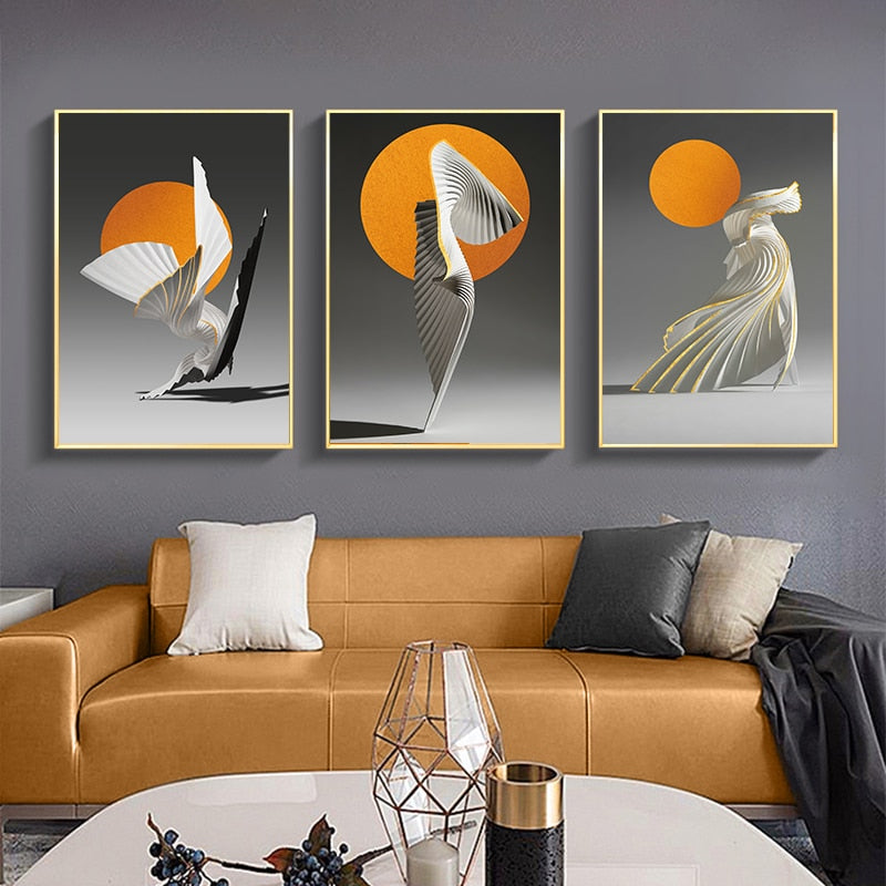 Kreatives abstraktes Gemälde mit orangefarbener Sonne – Leinwandbild