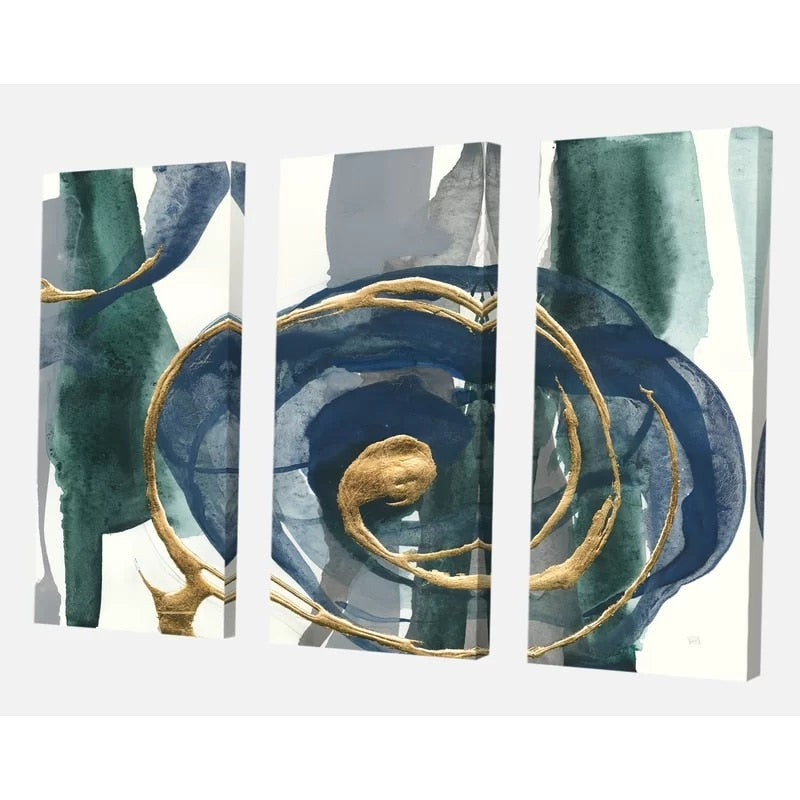 Minimalistisch abstraktes Pflanzenmotiv in Grün und Gold – Leinwandbild