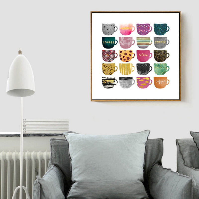 Schöne verschiedene Kaffeetassen - Leinwand Wandkunst Gemälde