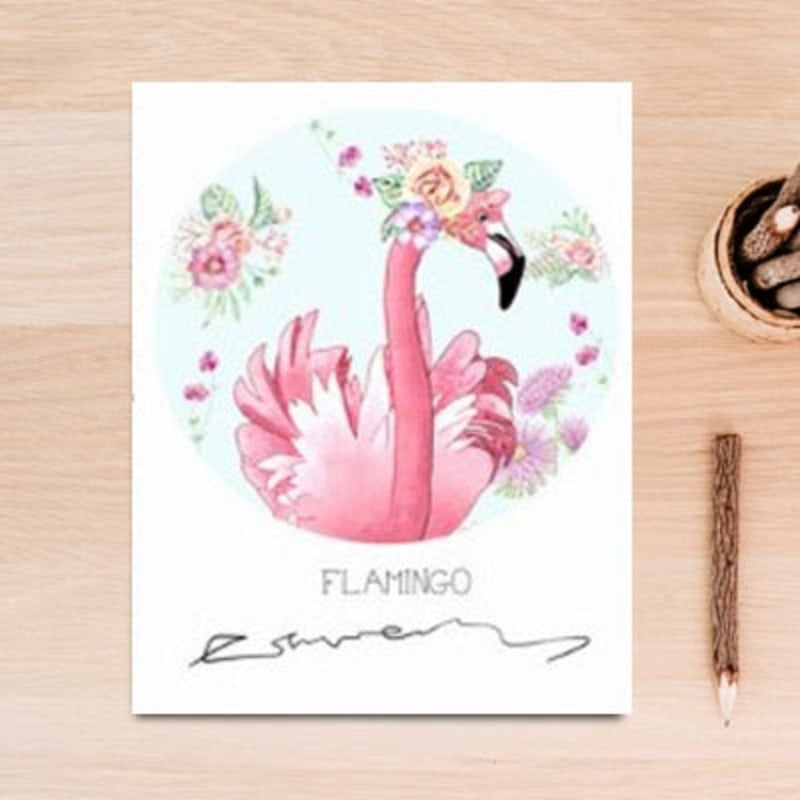 Pink Flamingo Tiere Blumen Poster - Leinwand Wandkunst Gemälde
