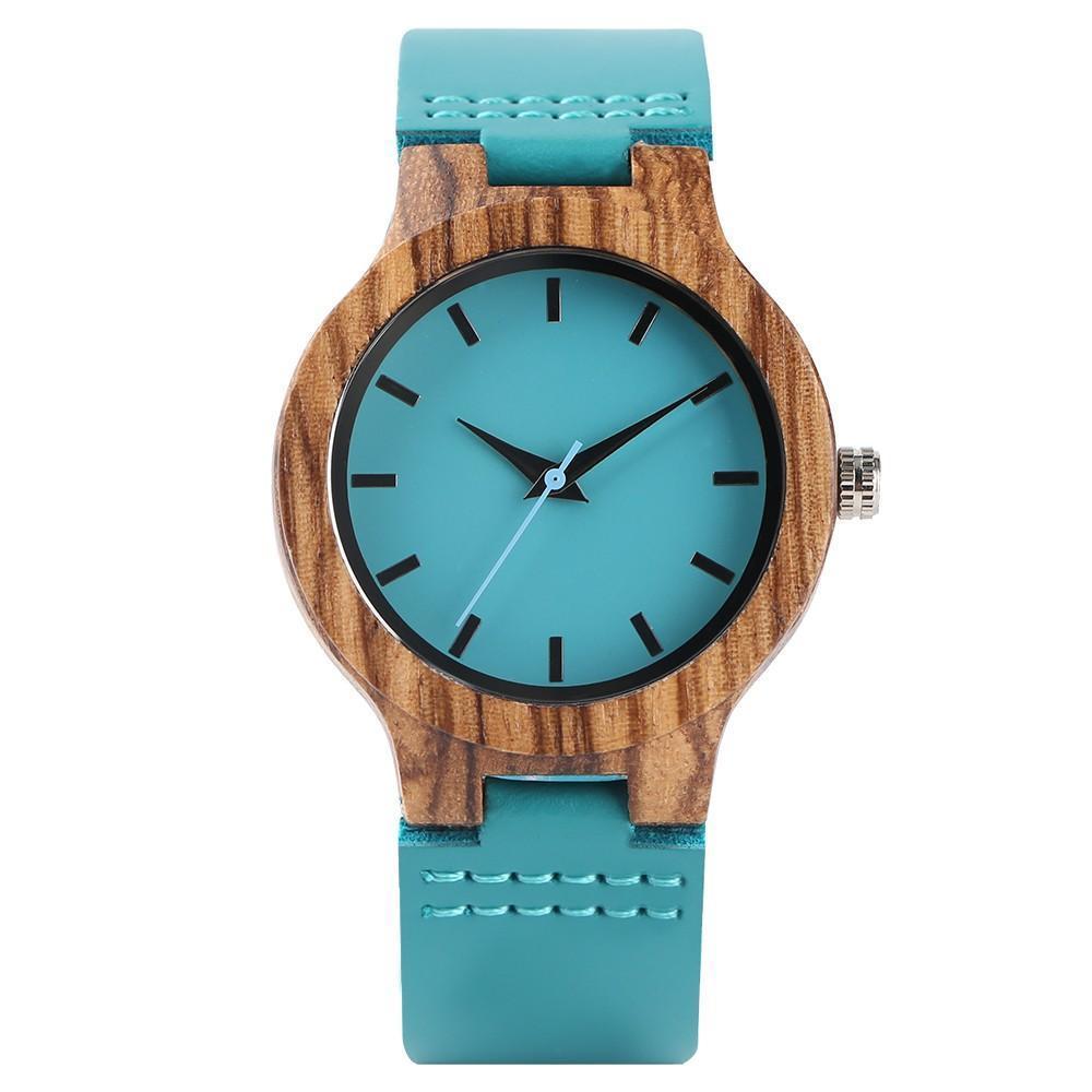 Karnz | Damen Bambus Holz Uhr - Armbanduhr Türkis