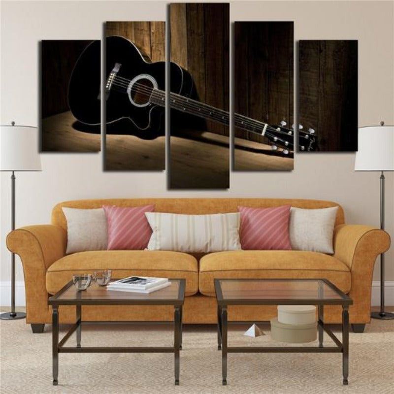 Schwarze Gitarre - Leinwand Wandkunst Gemälde