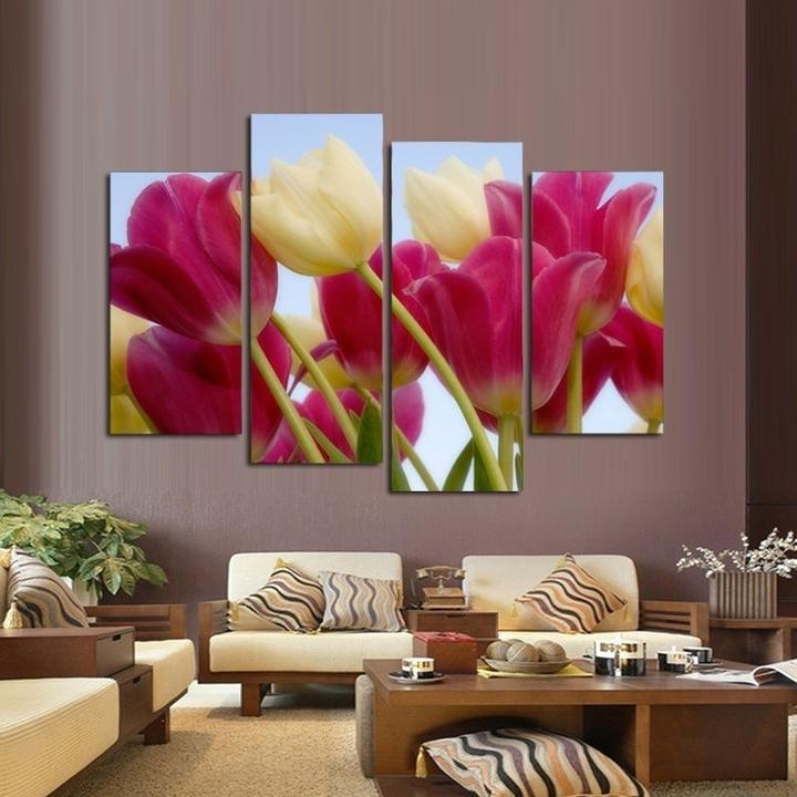 Weiße und rosa Tulpen - Leinwandbild
