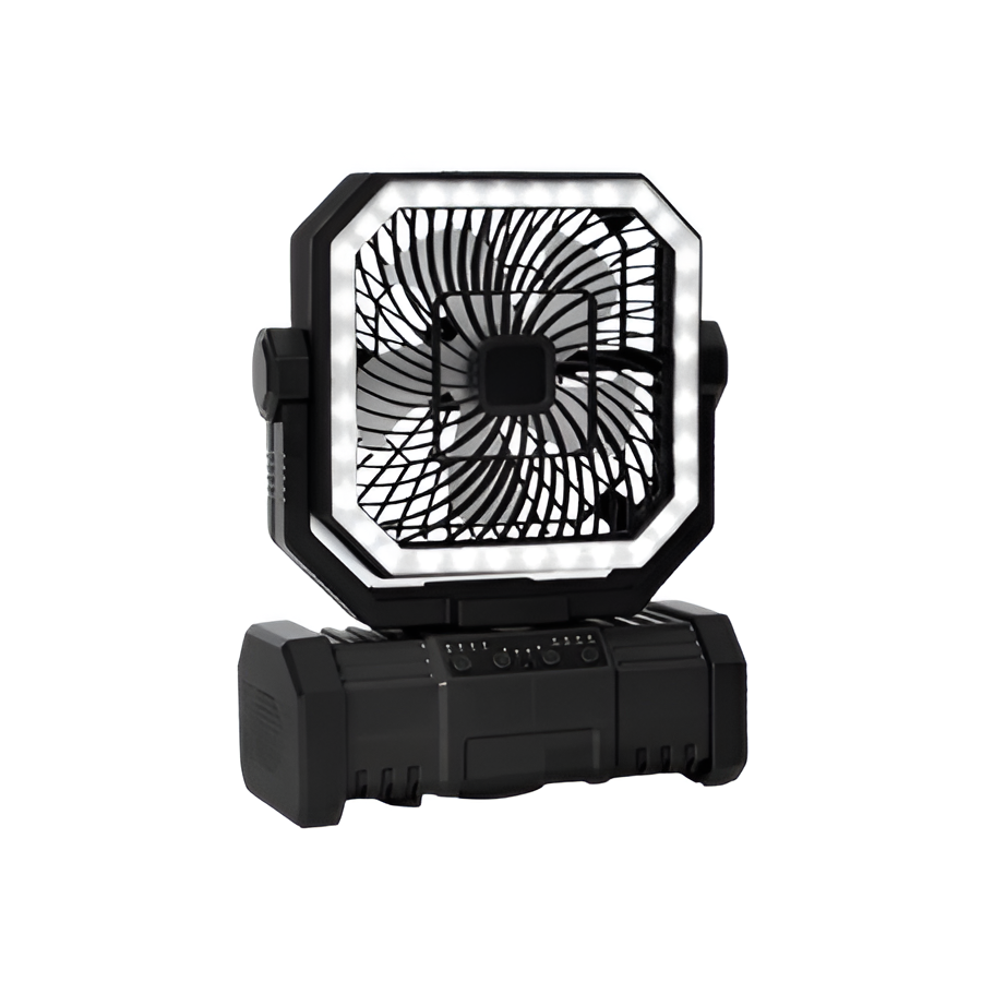 Wiederaufladbarer Campingventilator mit 20000mAh Batterie, 4 Geschwindigkeiten und LED Laterne | Karnz